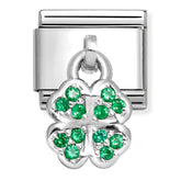 Nomination Composable Classic Link 331800/30 Four-Leaf Clover Charm with Green CZ in 925 Silver
